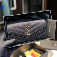 全新 YSL Saint Laurent monogram粒面牛皮銀包 女款 黑色
