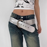 European American Style Silver y2k Rivet Wide Belt Women's Unique Hip-Hop Punk Style Belt