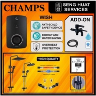 Champs WISH-BK Instant Heater With Classicla Matt Black Rain Shower Set