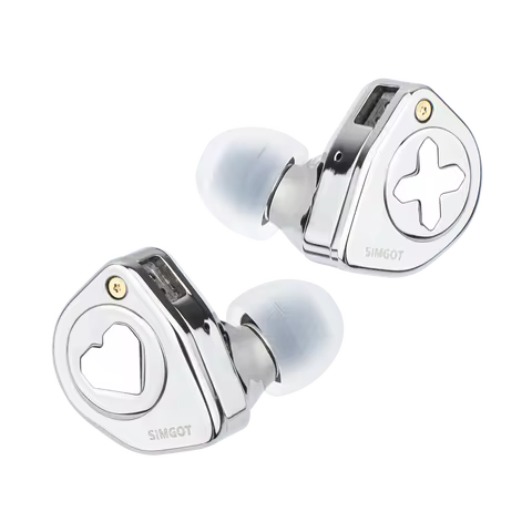 SIMGOT EW300 1DD+1Planar+1PZT Hybrid Driver IEM HIFI Earphones with Detachable Nozzles Silver-Plated