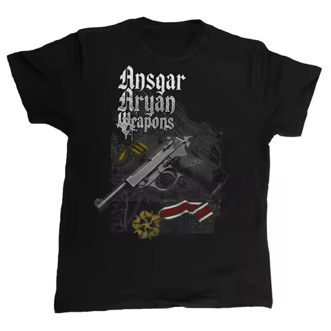 Summer Cotton Short Sleeve O-Neck Mens T Shirt New Ansgar Aryan Weapon. German Walter P38 Pistol T-S