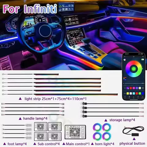 RGB 22in1 Car Interior Acrylic Car Ambient Lights For Infiniti Q30 Q50 Q60 Q70 QX30 QX50 QX60 QX70 Q