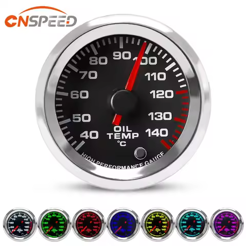 CNSPEED Car 2'' 52mm 12V Oil Temp Gauge Celsius 40-140 Degrees celsius 7 Colors Pointer Oil temperat