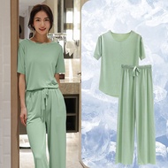 Fdfklak Hot Short Sleeve Two Piece Set Summer Green Pajama Suit For Women New Fashion Soft Sleepwear