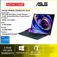 ASUS ZENBOOK Duo 14 UX482E-AKA551TS NOTEBOOK INTEL I5 1135G7 (4CORE,8T,MAX4.2,8M)/8GB/512GBSSD/UHDG7/AX+BT5/14"FHD/WIN10H/2Y/1.60KG NOTEBOOK [FREE SLEEVE + WIRELESS MOUSE + STYLUS PEN/PREINSTALL GENUINE MICROSOFT OFFICE HOME AND STUDENT]