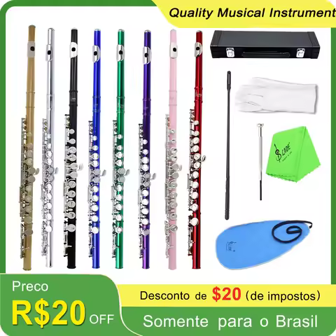 SLADE 16 Holes C Tone Flute with E Key Woodwind Instrument Concert Cupronickel Flute with Padded Bag