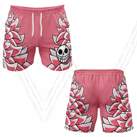 Doflamingo One Piece Japan Anime Shorts Men's Cosplay Costume Print Anime Gym Shorts Boy Beach Casua