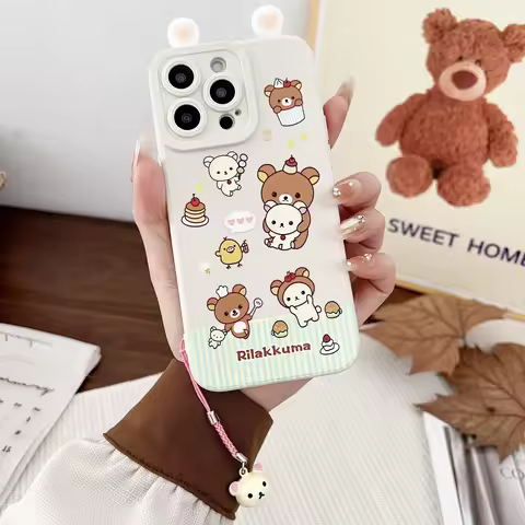 3D Ears Rilakkuma Cute Cartoon Phone Case for Huawei P10 P20 P30 P40 P50 P50E P60 Pro Plus Lite P Sm