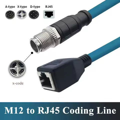 M12 8Pin X-type to RJ45 Female Head Gigabit Ethernet Extension Cable 4Pin D-type Male A-code Waterpr