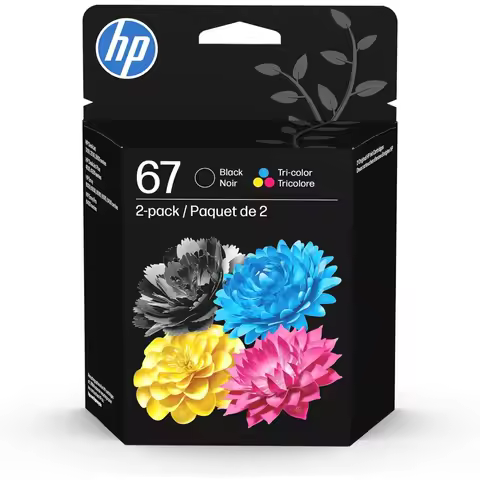 HP 67 Black Tri-Color Ink Cartridges 2-Pack for DeskJet 1255 2700 4100 Envy 6000 6400,3YP29AN,Instan