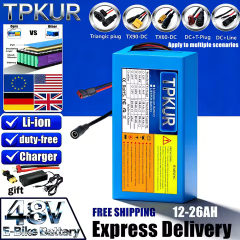 TPKUR Suitable for 100-1500W scooters, new 48V 13S 2P 3P 4P 5P 7P 18650 lithium-ion battery packs, w