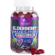 Elderberry Immune Support Gummy-3X Strength Sambucus Elderberry Gummy Contains Vitamin C, D3 and Zin