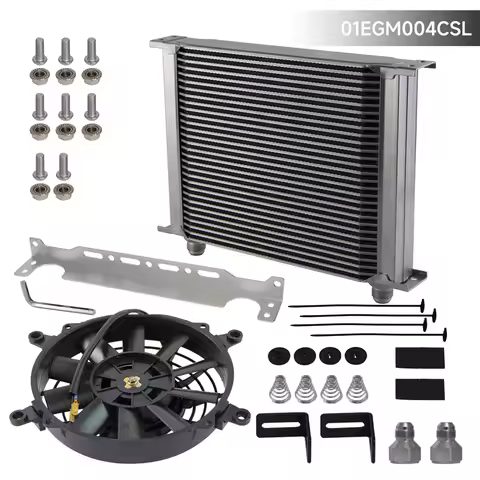Universal 30 Row AN10 Engine Oil Cooler w/AN10 To AN8 Fittings + 7" Electric Fan Black/Silver for au