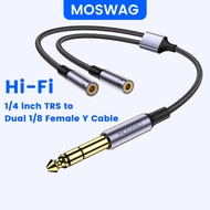 MOSWAG 6.35mm TRS to Dual 3.5mm Female Y Cable, 6.35mm to Dual 3.5mm Female Y Splitter Cable, 1/4 In
