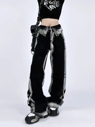 Y2k Vibe Retro Contrasting Straight Leg Denim Jeans for Women Korean style High Waisted Loose Fittin