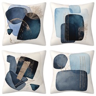 [45cm x 45cm] Blue Abstract Morandi Geometry Pillowcase Linen Cushion Cover Sofa Decoration