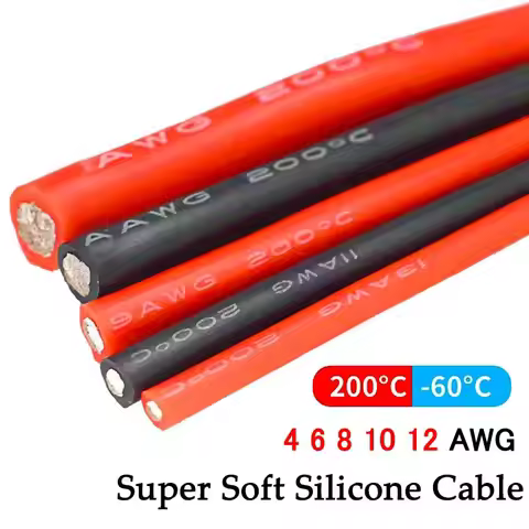 4 6 8 10 12 AWG Silicone Power Cable Red Black Electrical Wire Heat-Resistant Copper Cord For Batter