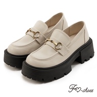 FM SHOES Horsebit Lightweight Thick-Soled Soft Q Loafers Beige