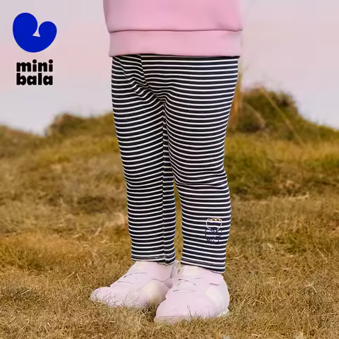 Mini Bala Girls Baby Fleece Lined Leggings Winter Skin-Friendly Warm High-Stretch Pants
