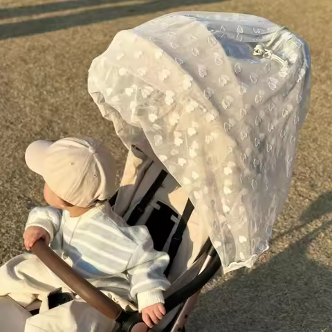 Heart Embroidery Baby Fly Net for Strollers and Bassinets, Stretchable Fine Mesh Fly Protections Cov