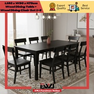 EWJ 8013 Kusyen Seat Dining Chair+T9986 Wood Dining Table Set 1+8 Morden Cantik Murah Meja Makan 8 O