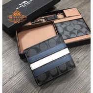 Coach Wallet 26072 New Blue And White Stripe Men Wallet Business Card Star Seller