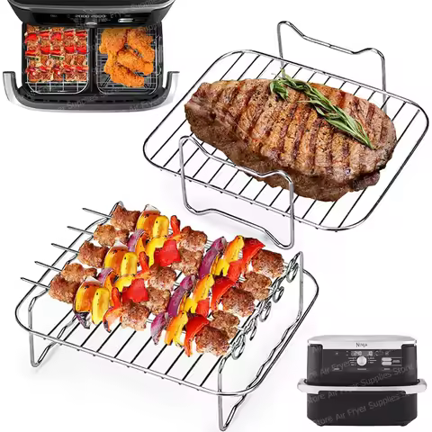 2Pcs Air Fryer Rack for Ninja Foodi Flex 10.4L AF500EU Stainless Steel Dehydrator Racks Grill for BB