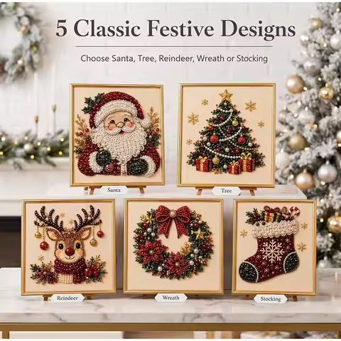 3D Christmas Pearl Diamond Art Painting Set DIY Wooden Frame Beads Decorative Painting Beginner Set