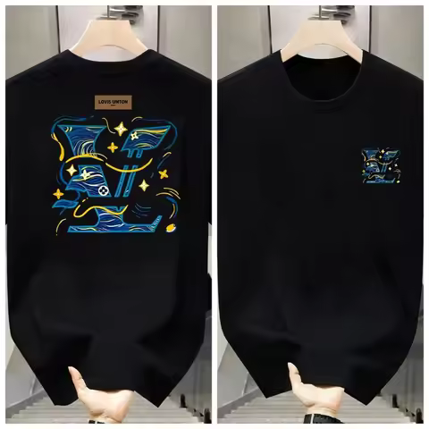 LV Round-neck Pure Cotton Short-sleeved T-shirt Base Layer Spring and Autumn Men's Clothing Plus-siz