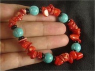 彩色飾界╭☆水晶坊-海竹紅珊瑚搭配綠松石手鍊 非常漂亮