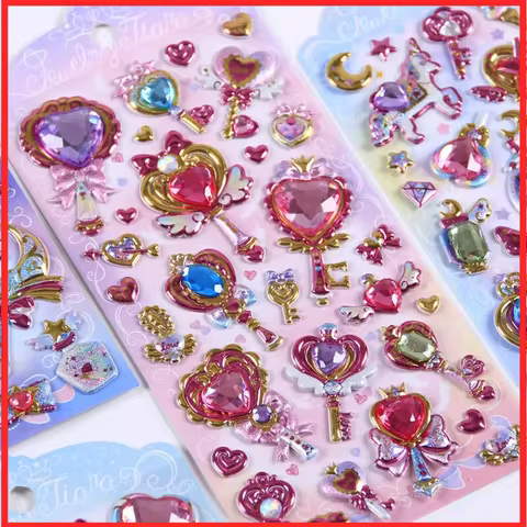 3d Big Gem Three-Dimensional Children'S Stickers Shiny Rhinestone Crystal Love Stickers Girls Magic 