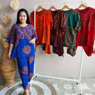SETELAN PIYAMA BAJU TIDUR CELANA PANJANG TANGAN PENDEK UKURAN JUMBO// SETELAN BATIK CAP JUMBO SEMPRO