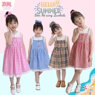 Girls' checkered dress with hair tie AZD566 - Cute checkered dress, cool material, lovely color comb