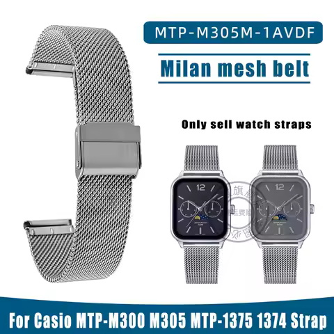 For Casio Small Square Lunar Stainless Steel Watch Strap MTP-M300 M305 MTP-1375 1374 Milan Mesh Stra