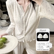 Sleeplab Lazy Sunday Braless Pajamas Pajamas Lengan Panjang Piyama dengan bra pads | Piyama Premium 