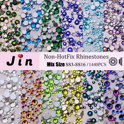 JIN Mix Size SS3-SS16 Strass Crystal Non-Hotfix Glass Rhinestone Flatback DIY Decorations Glitter St