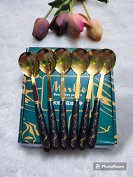 SENDOK MAKAN SET SULTAN 1 BOX ISI 6 PCS MOTIF MARBLE SENDOK TRAVELING