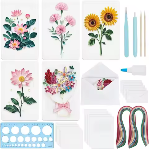 DIY Flower Paper-Quilling Kits, Greeting Cards Making Kit With Blank Cards,36 Colors Strips,Quilling