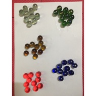 Set of white, red, yellow, green, charcoal blue marbles, 10 pieces each. Total 50 pills.