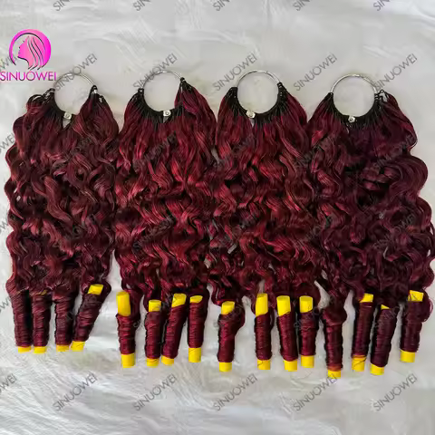 #99J Burgundy Burmese Curly Feathered Crochet Hair Remy Human Hair Knotless Crochet Braiding Hair Ex
