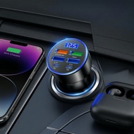 USB-C PD & QC 3.0 5-Port Car Charger with Digital Volt Display for iPhone & Samsung Pengecas Kereta 