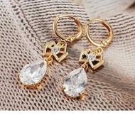 Free Shipping ~ Charming Tear Drop 9K Gold Filled CZ Dangling Earrings