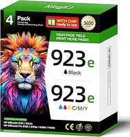KingKJ 923e Ink Cartridge 4-Pack Replacement for HP 923 923e Ink Compatible with HP OfficeJet 8122e 