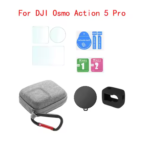 For DJI Osmo Action 5 Pro Camera 9H Tempered Glass Film+Mini Storage Carring Bag+Lens Protective Cas