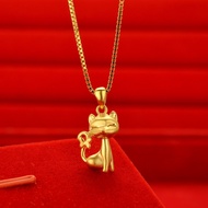 In Stock Boutique AU999 Gold Jewelry Necklace For Women Elegant Fashion Kitten Pendant 24K Real Gold
