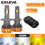 EKLEVA S60 2ชิ้นหลอดไฟ LED ไฟหน้ารถ120วัตต์กระพริบมีสามโหมดสีรีโมทคอนโทรลการเจาะที่แข็งแกร่งอุปกรณ์เ