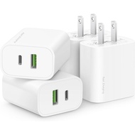 4 Pack USB C Charger Block,20W USB-C & USB-A Port Charger，for i Phone 17/16/15/14/13/12/11/X/8, i Pa