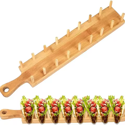 Bamboo Wooden Taco Holder Taco Display Stand Burrito Tortilla Plate Tray Food Holder Potato Chips Co