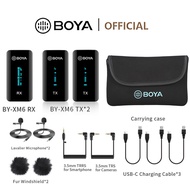 BOYA BY-XM6 S2 Wireless Microphone Noise Cancellation Lapel Mic 2.4GHz with OLED Display Real-time Monitoring for iPhone Android Smartphone Camera vlogging Live Streaming Interview
