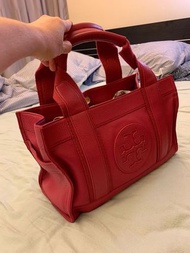 Tory burch 桃紅色真皮手挽袋